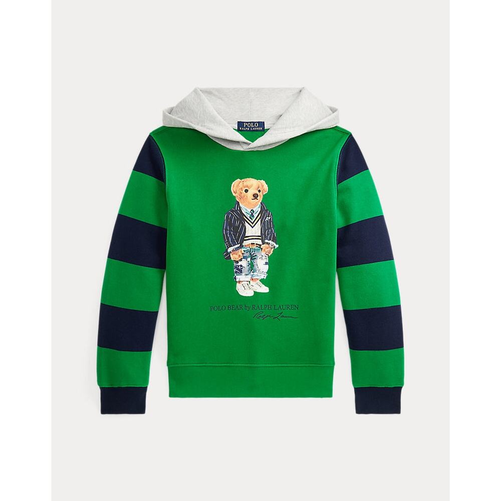 Polo Ralph Lauren Polo Bear‎ Green Hoodie Striped Sleeves Youth L 14–16 Preppy